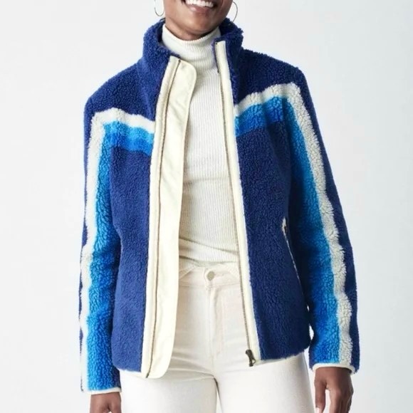 Faherty Apres Dream Fleece Sherpa Jacket – Chevron Blue Multi Stripe - Picture 9 of 10